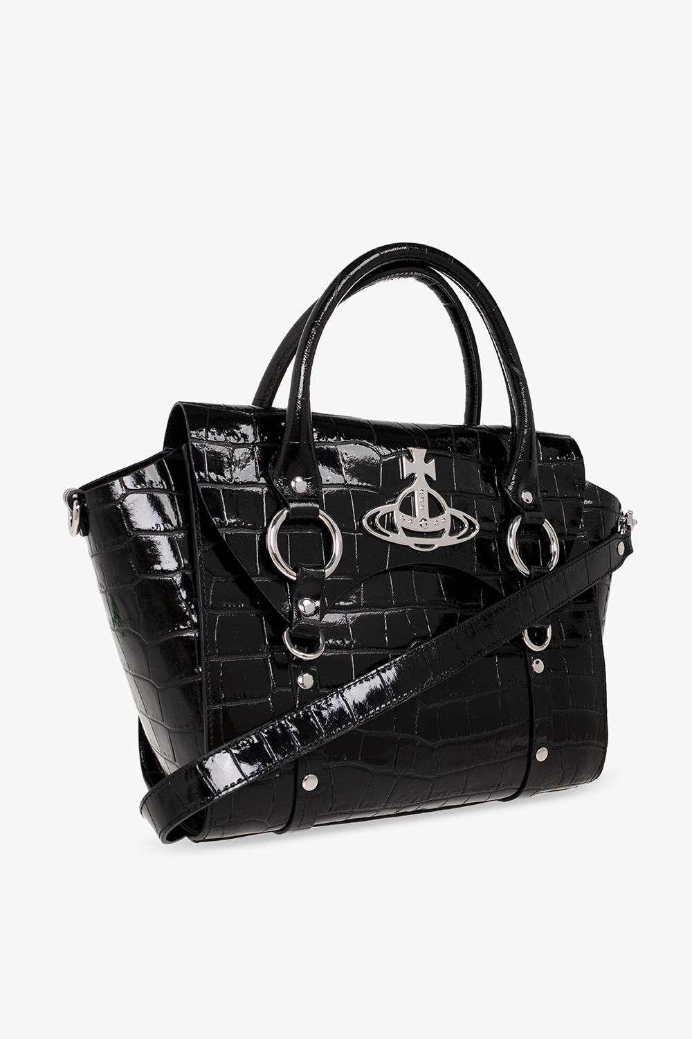トートバッグ Vivienne Westwood Black Leather Medium Sarah Shopping Bag Vivienne Westwood Leather Medium Sarah Shopping Bag in Black